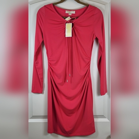 MICHAEL MICHAEL KORS Womens Coral Ruched Bodycon Dress - Size S (NWT) - Picture 2 of 11